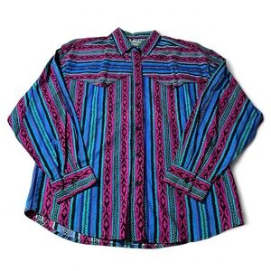 Vintage 90s Women’s Wrangler Western Cowboy Aztec Brushpopper Shirt Large